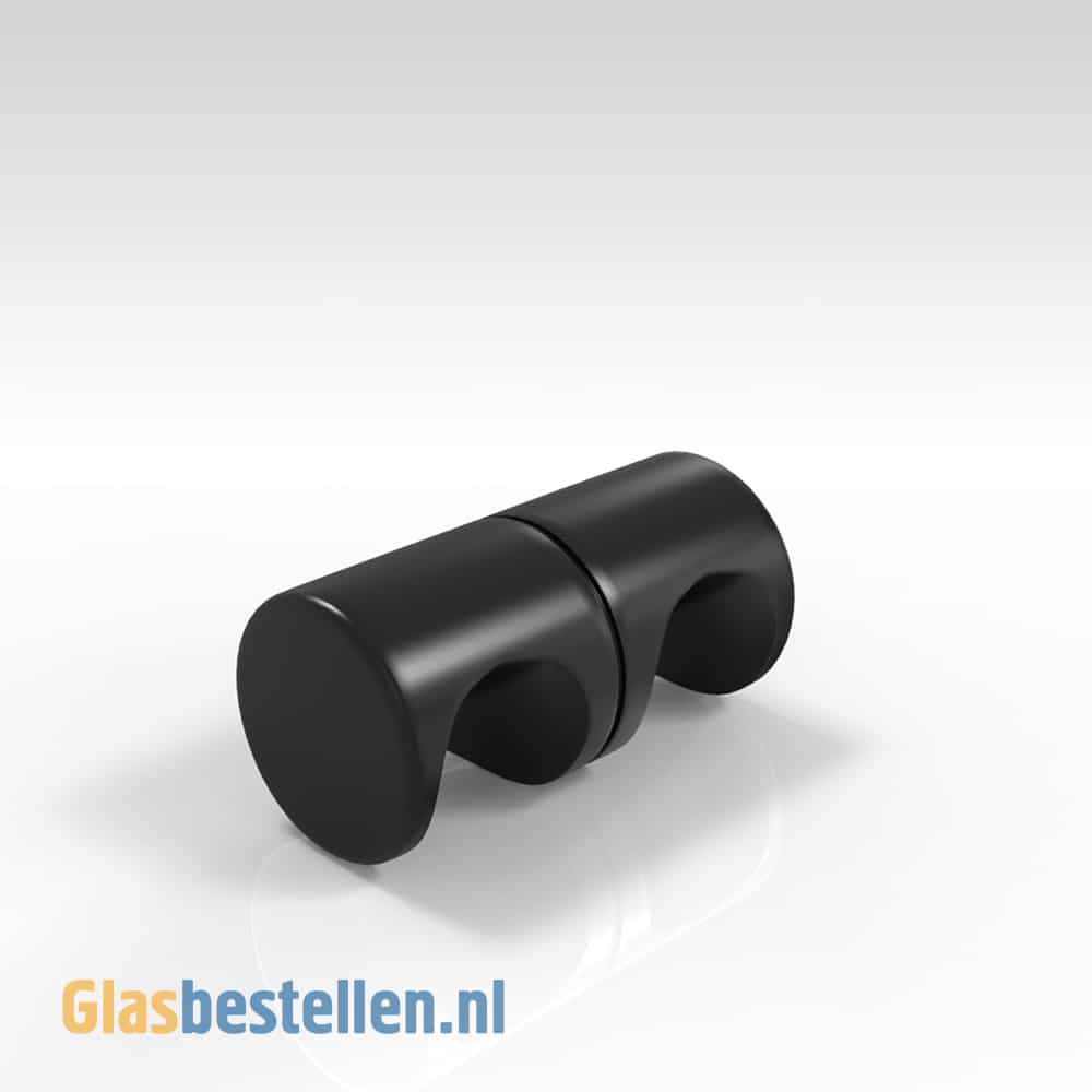 Closeup van een mat zwarte, ronde douchedeurknop