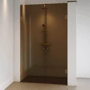dubbele douchedeur met brons glas en brons beslag