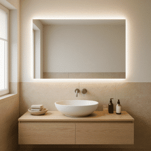 LED spiegel op maat met neutraal witte verlichting rondom
